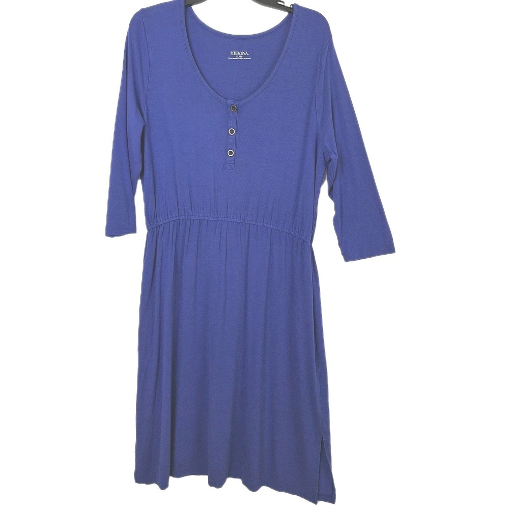 Women Dress Relaxed Empire Waist Merona XL Blue Buttoned Henley Cottagecore